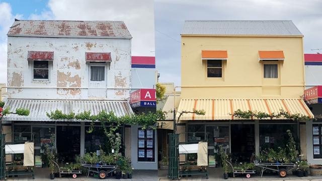 Hughans Facade Grant before and after