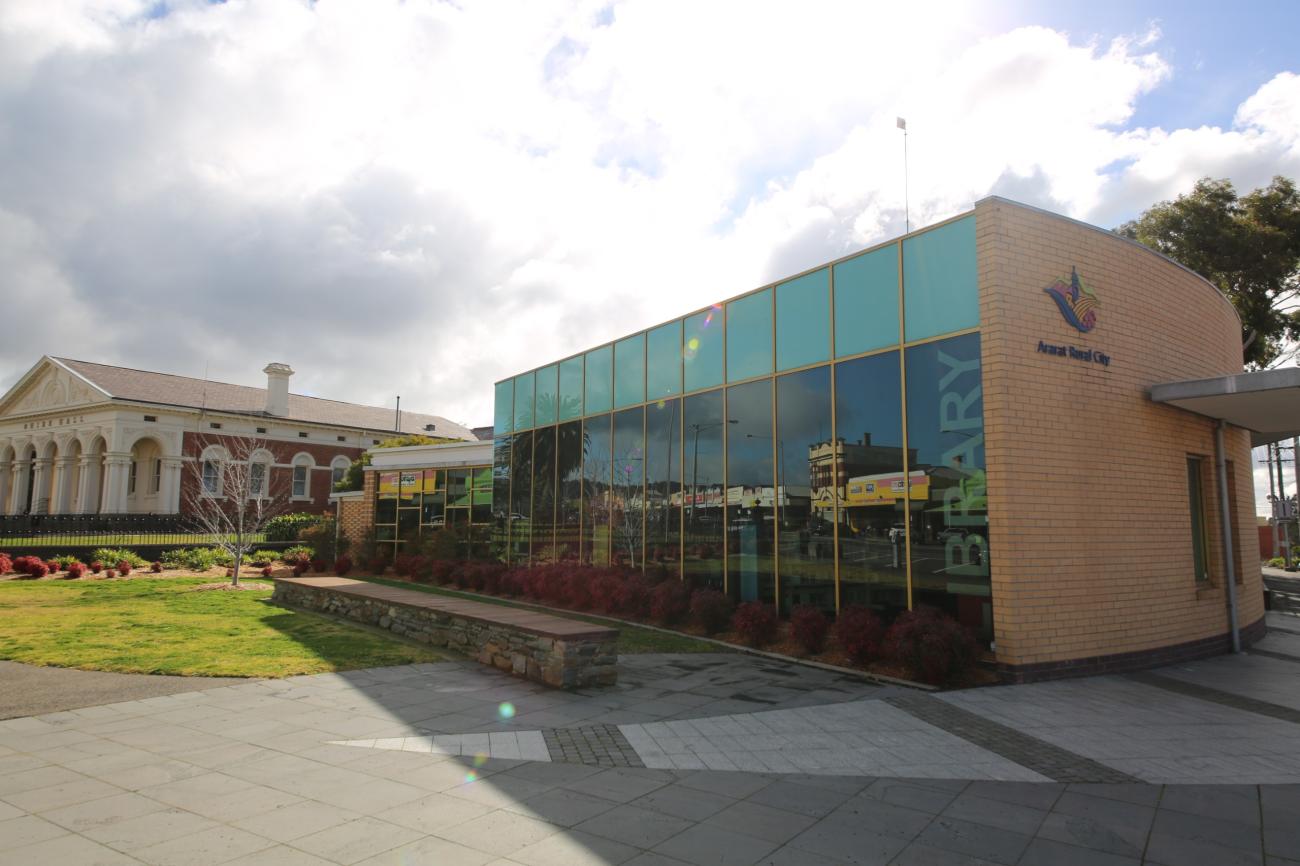 The Ararat Library building, with its distinctive brick and glass facade.